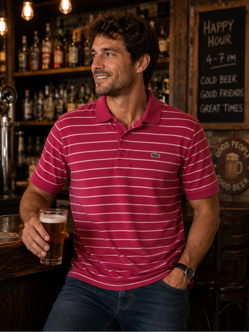 Vintage Izod Lacoste Men’s Burgundy Stripe Cotton Polo Shirt - L